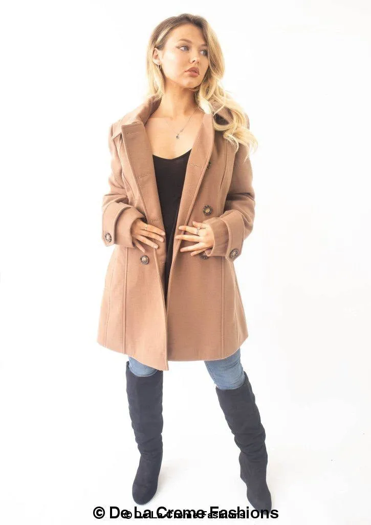 Womens Wool Feel Double Breasted Hooded Coat