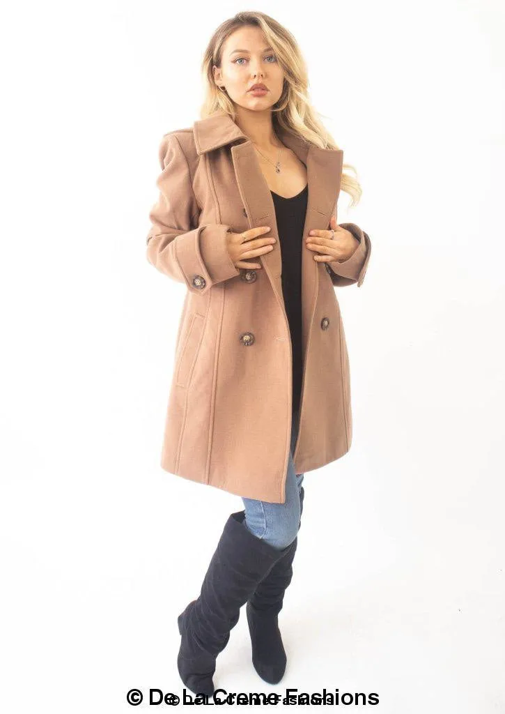 Womens Wool Feel Double Breasted Hooded Coat