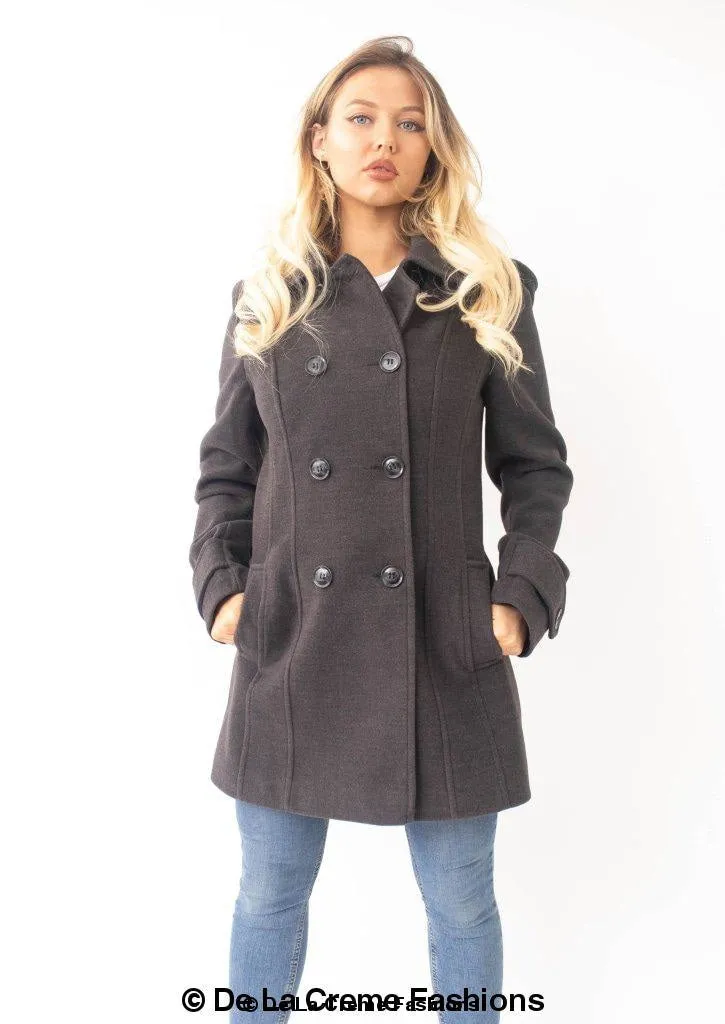 Womens Wool Feel Double Breasted Hooded Coat